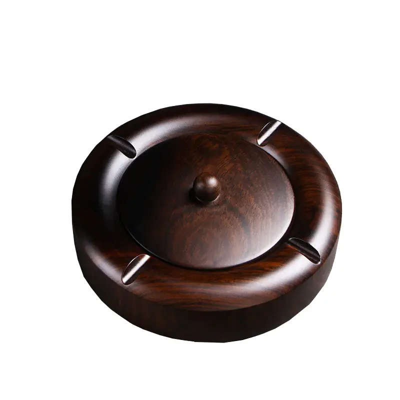 Ebony Solid Wood Ashtray with Lid Large Creative Distinctive Chinese Style Home Office Ashtray Vintage Simple Wooden - Image 8