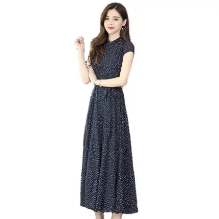 Women's Chiffon Polka Dot Summer Dress Large Hem - Image 7