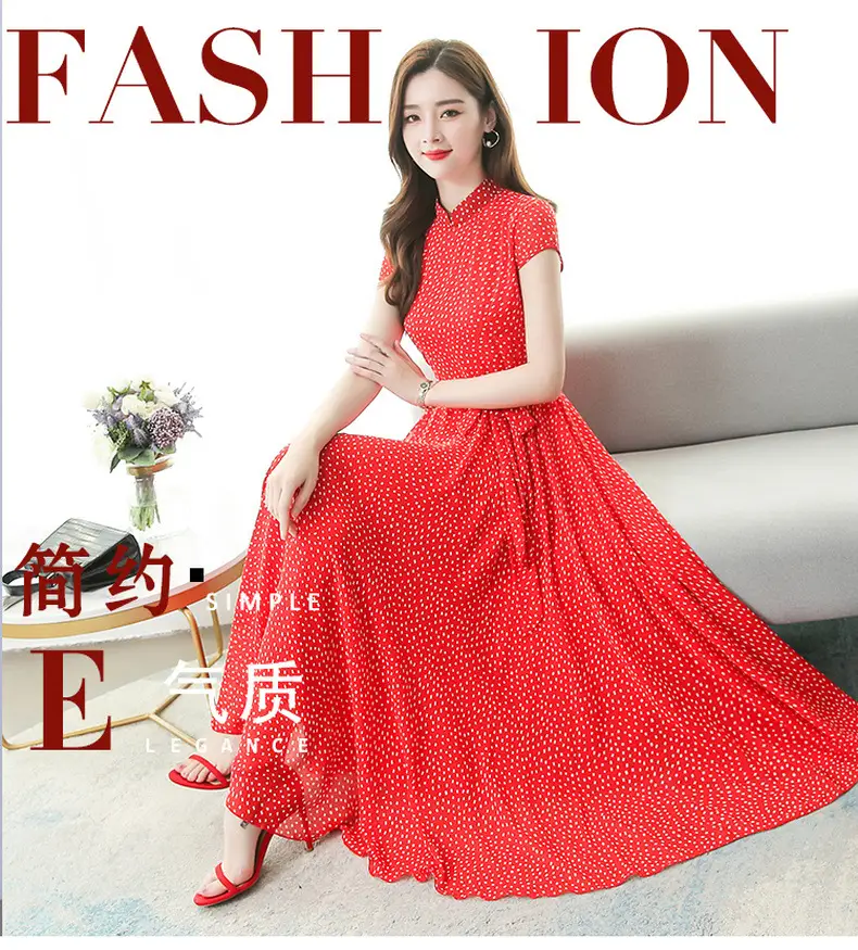 Women's Chiffon Polka Dot Summer Dress Large Hem — feature 1