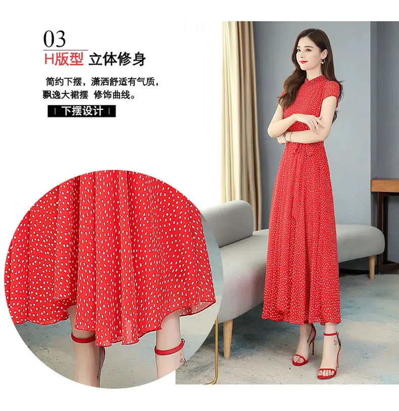 Women's Chiffon Polka Dot Summer Dress Large Hem — feature 11