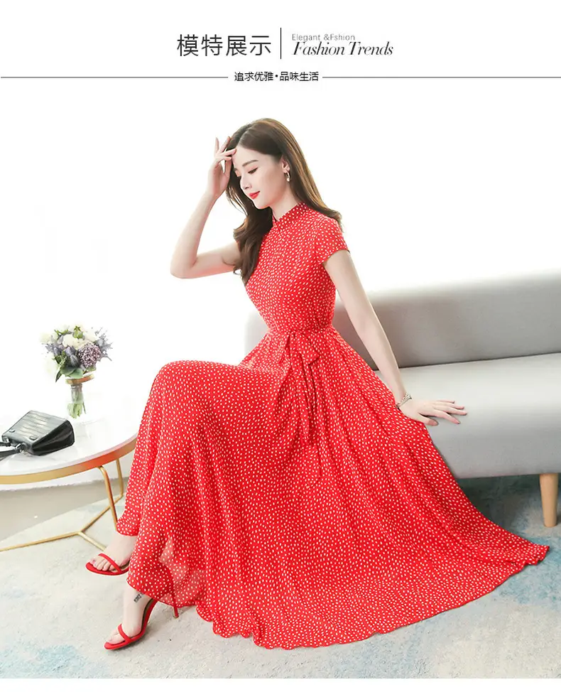 Women's Chiffon Polka Dot Summer Dress Large Hem — feature 16
