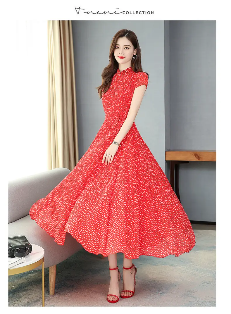 Women's Chiffon Polka Dot Summer Dress Large Hem — feature 17