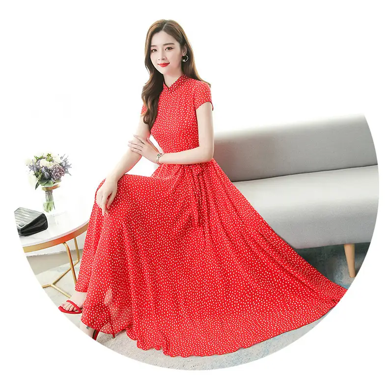 Women's Chiffon Polka Dot Summer Dress Large Hem — feature 18