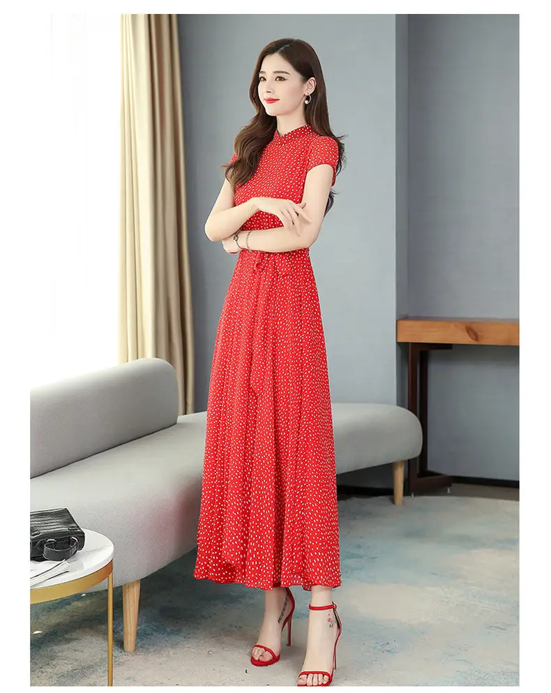 Women's Chiffon Polka Dot Summer Dress Large Hem — feature 19