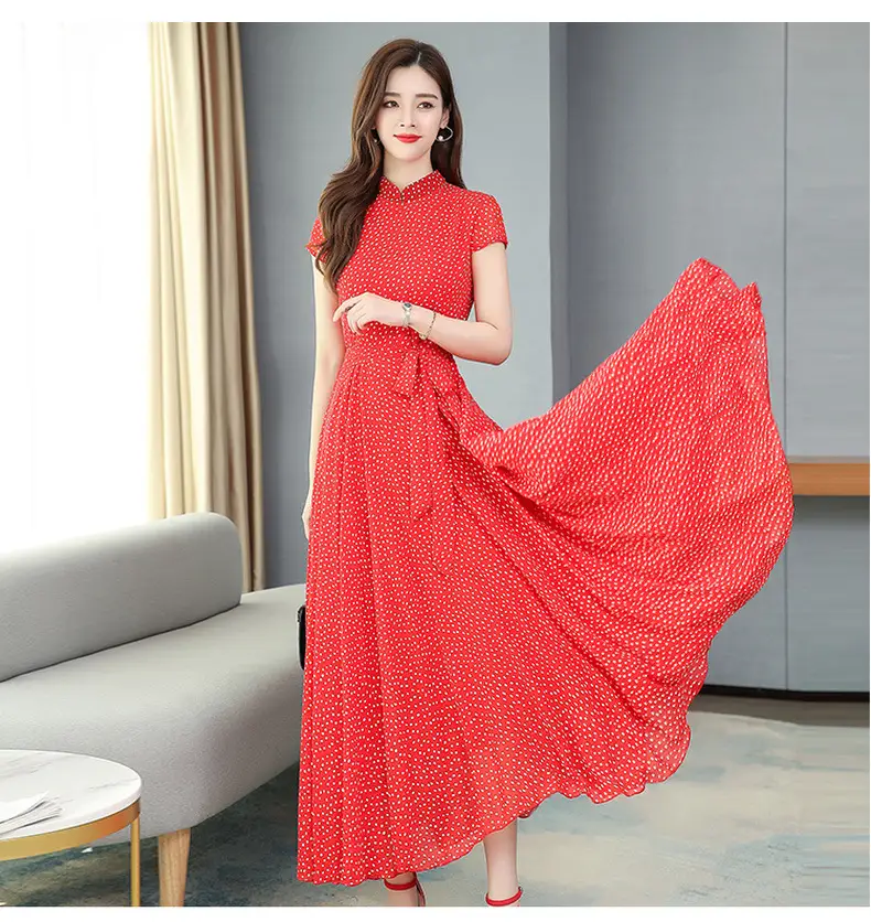 Women's Chiffon Polka Dot Summer Dress Large Hem — feature 20