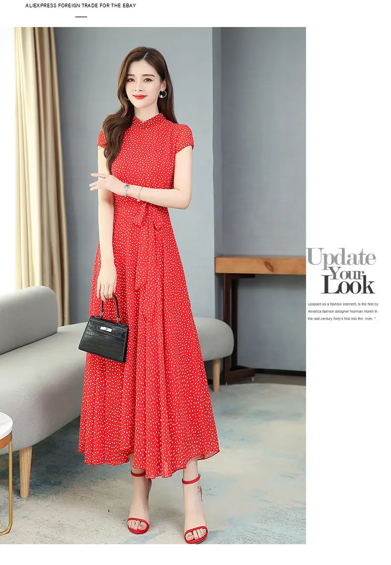 Women's Chiffon Polka Dot Summer Dress Large Hem — feature 21