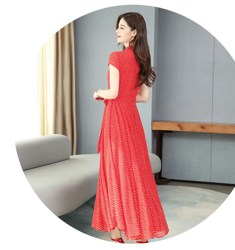 Women's Chiffon Polka Dot Summer Dress Large Hem — feature 22