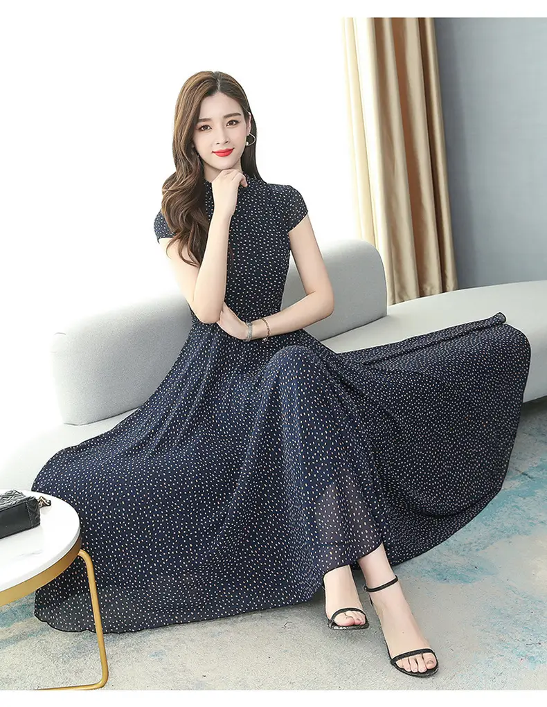 Women's Chiffon Polka Dot Summer Dress Large Hem — feature 23