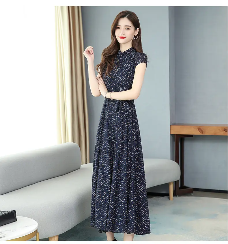 Women's Chiffon Polka Dot Summer Dress Large Hem — feature 24