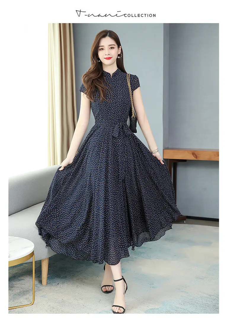 Women's Chiffon Polka Dot Summer Dress Large Hem — feature 25