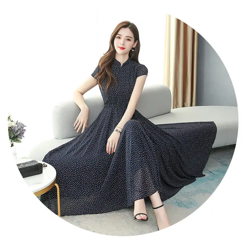 Women's Chiffon Polka Dot Summer Dress Large Hem — feature 26