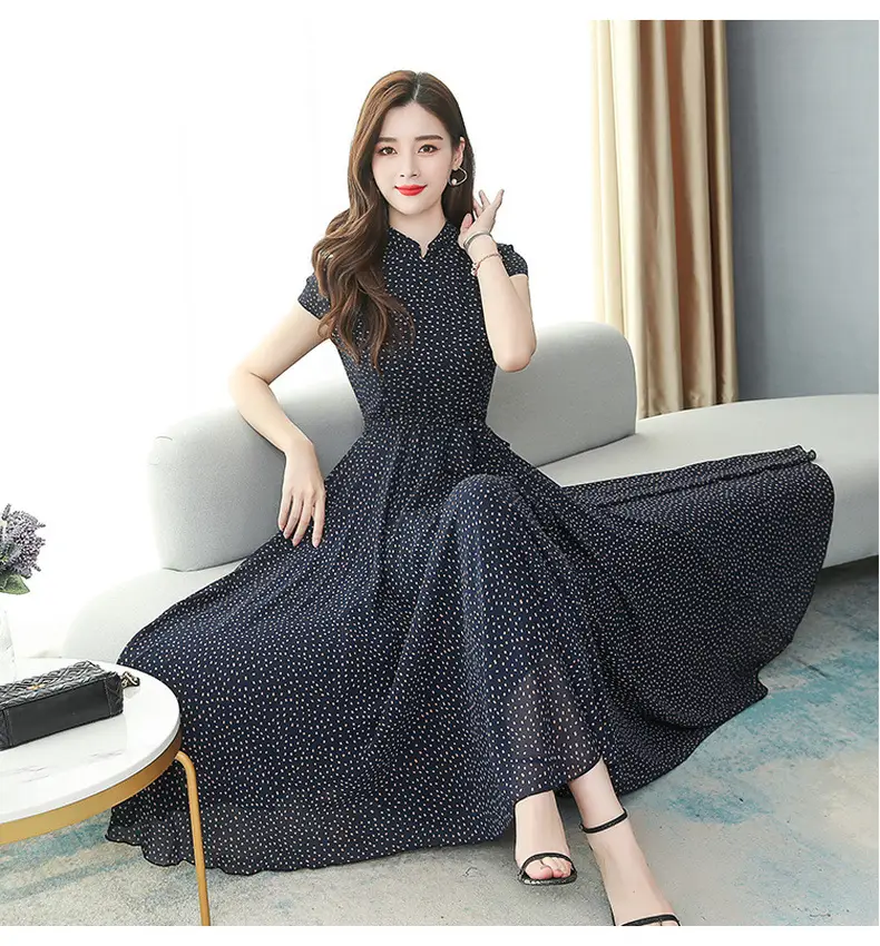 Women's Chiffon Polka Dot Summer Dress Large Hem — feature 28