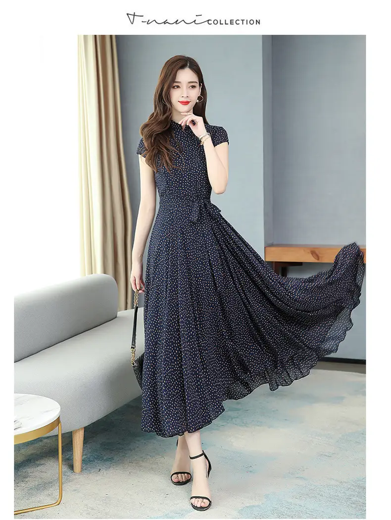 Women's Chiffon Polka Dot Summer Dress Large Hem — feature 29