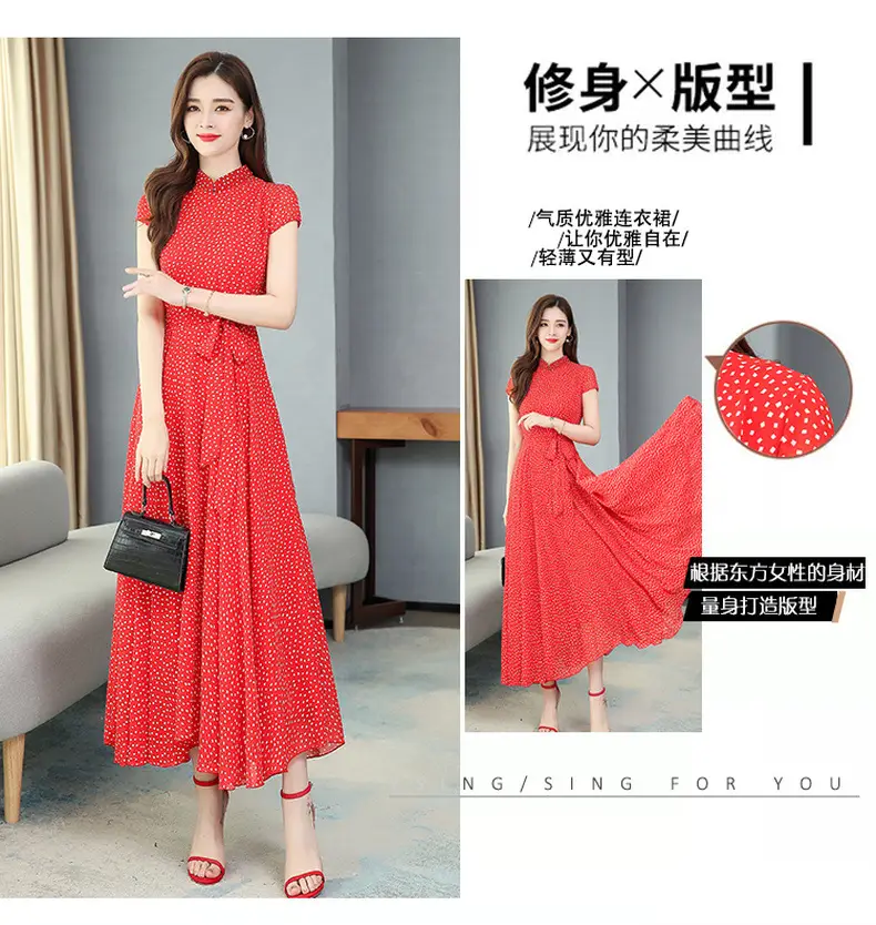 Women's Chiffon Polka Dot Summer Dress Large Hem — feature 4