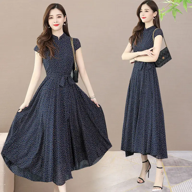 Women's Chiffon Polka Dot Summer Dress Large Hem — feature 5