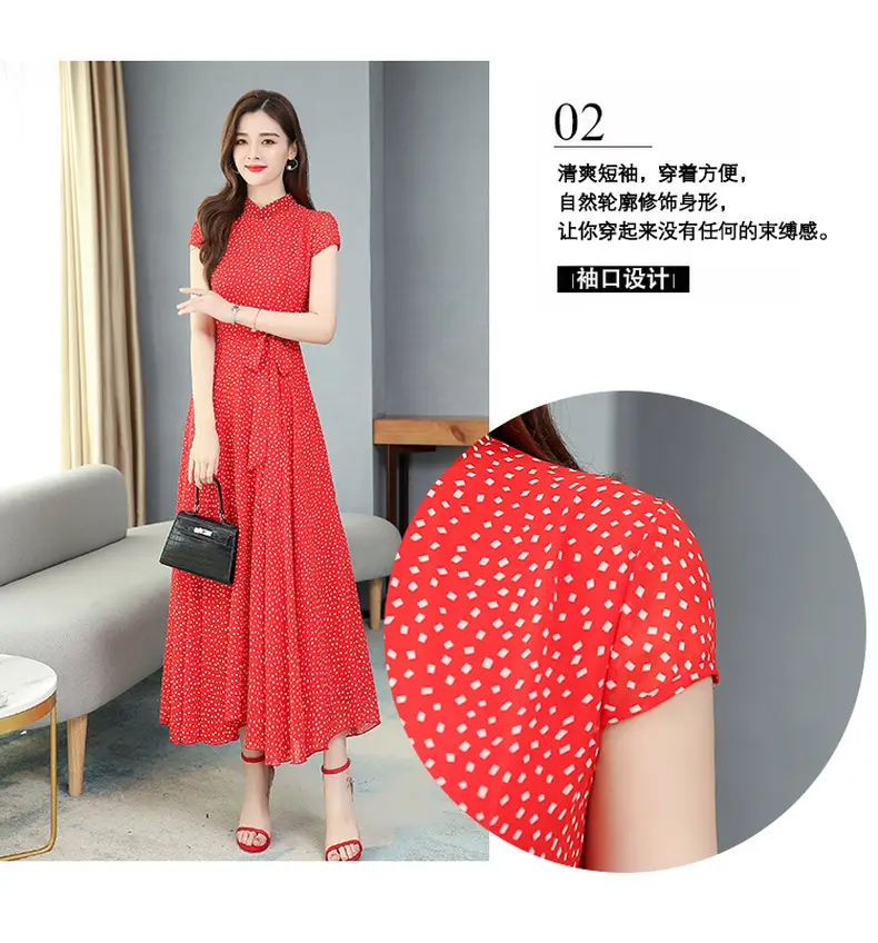 Women's Chiffon Polka Dot Summer Dress Large Hem — feature 9