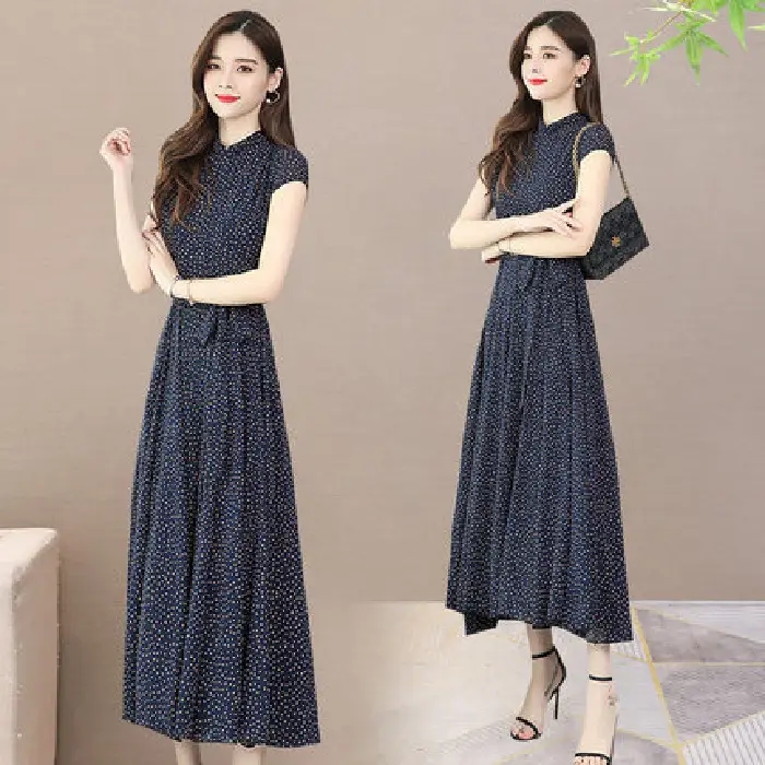 Women's Chiffon Polka Dot Summer Dress Large Hem - Image 2
