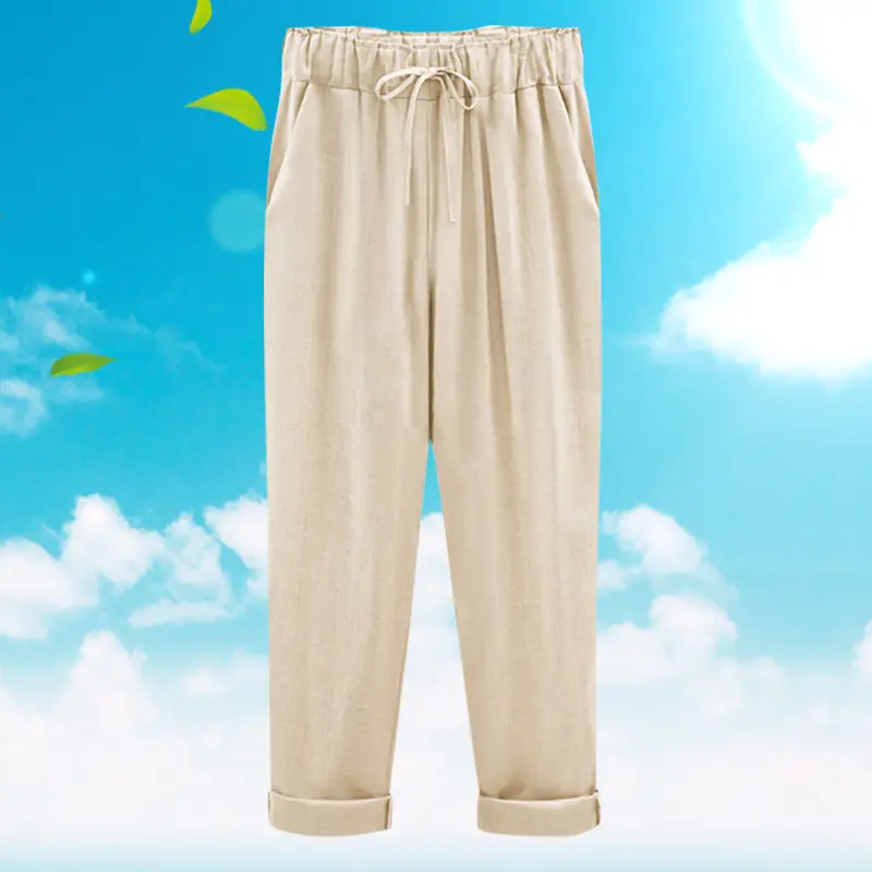 Women Plus Size Linen Pants Drawstring Waist Mint Green - Image 68