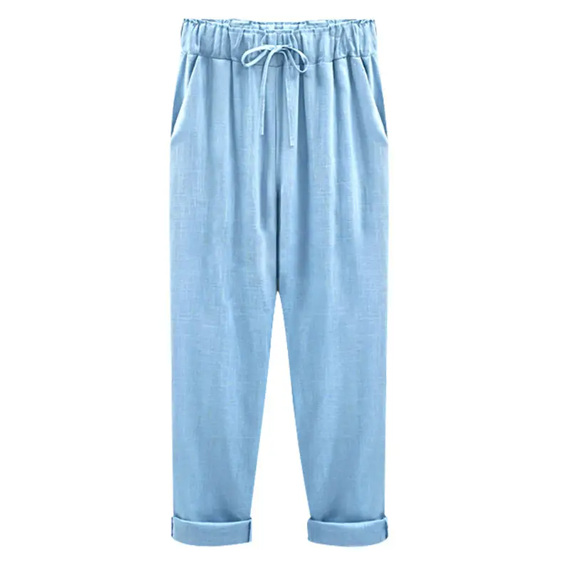 Women Plus Size Linen Pants Drawstring Waist Mint Green - Image 70