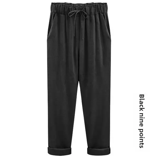 Women Plus Size Linen Pants Drawstring Waist Mint Green - Image 12
