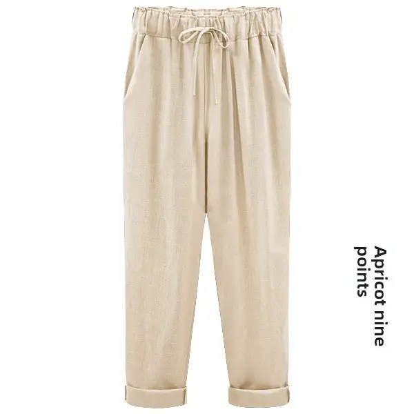 Women Plus Size Linen Pants Drawstring Waist Mint Green - Image 25