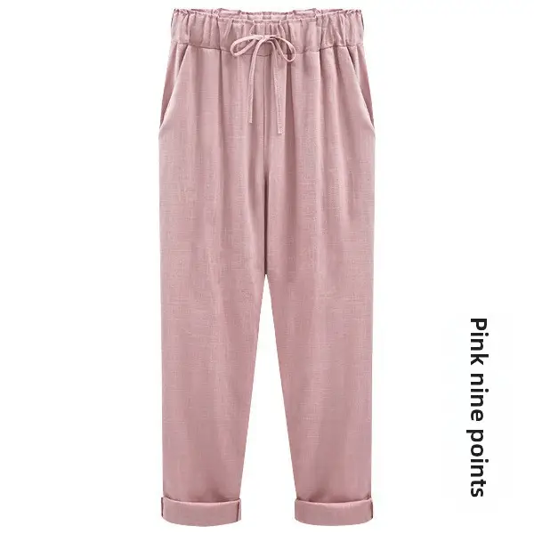 Women Plus Size Linen Pants Drawstring Waist Mint Green - Image 39