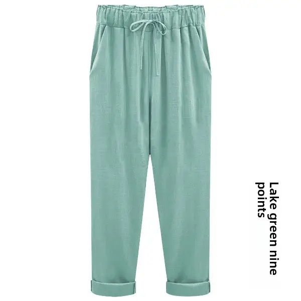 Women Plus Size Linen Pants Drawstring Waist Mint Green - Image 51
