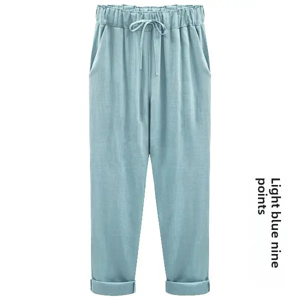 Women Plus Size Linen Pants Drawstring Waist Mint Green - Image 54