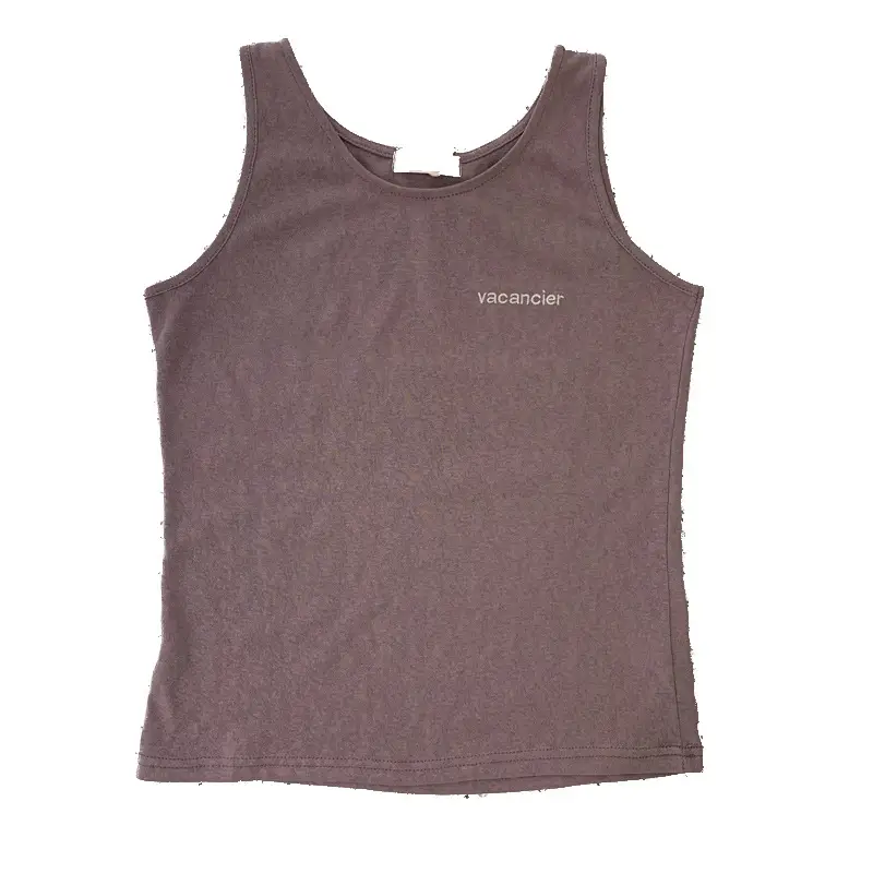 Women Bamboo Cotton Letter Embroidered Tank Top U-Neck Sleeveless T-Shirt