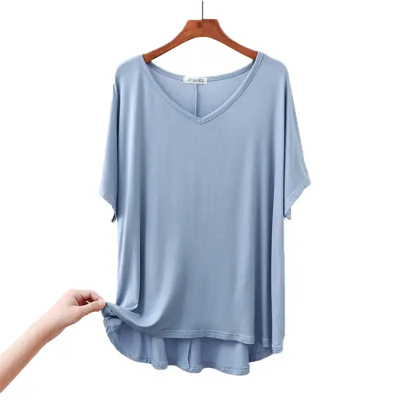2023 Spring Bit Cotton Loose V-neck T-shirt Women Plus Size - Image 18