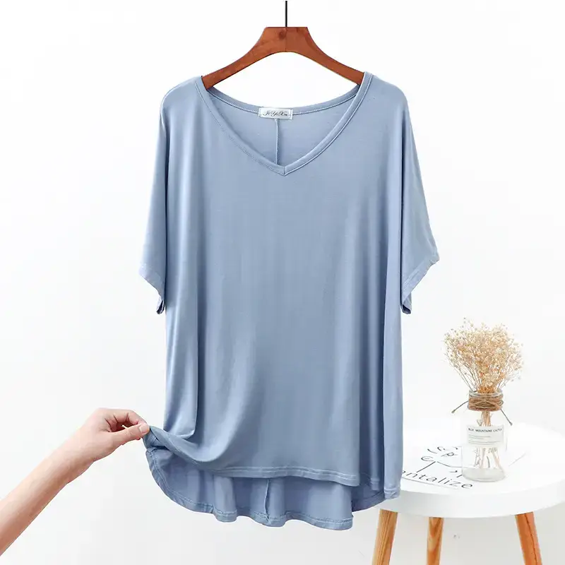 2023 Spring Bit Cotton Loose V-neck T-shirt Women Plus Size - Image 8
