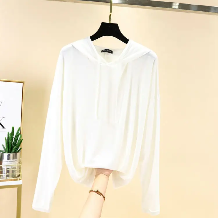Women's Pink Hooded T-Shirt Long Sleeve Loose Fit - Image 3