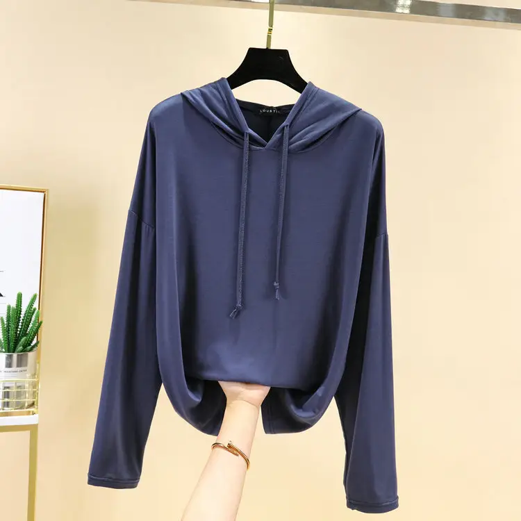 Women's Pink Hooded T-Shirt Long Sleeve Loose Fit - Image 8