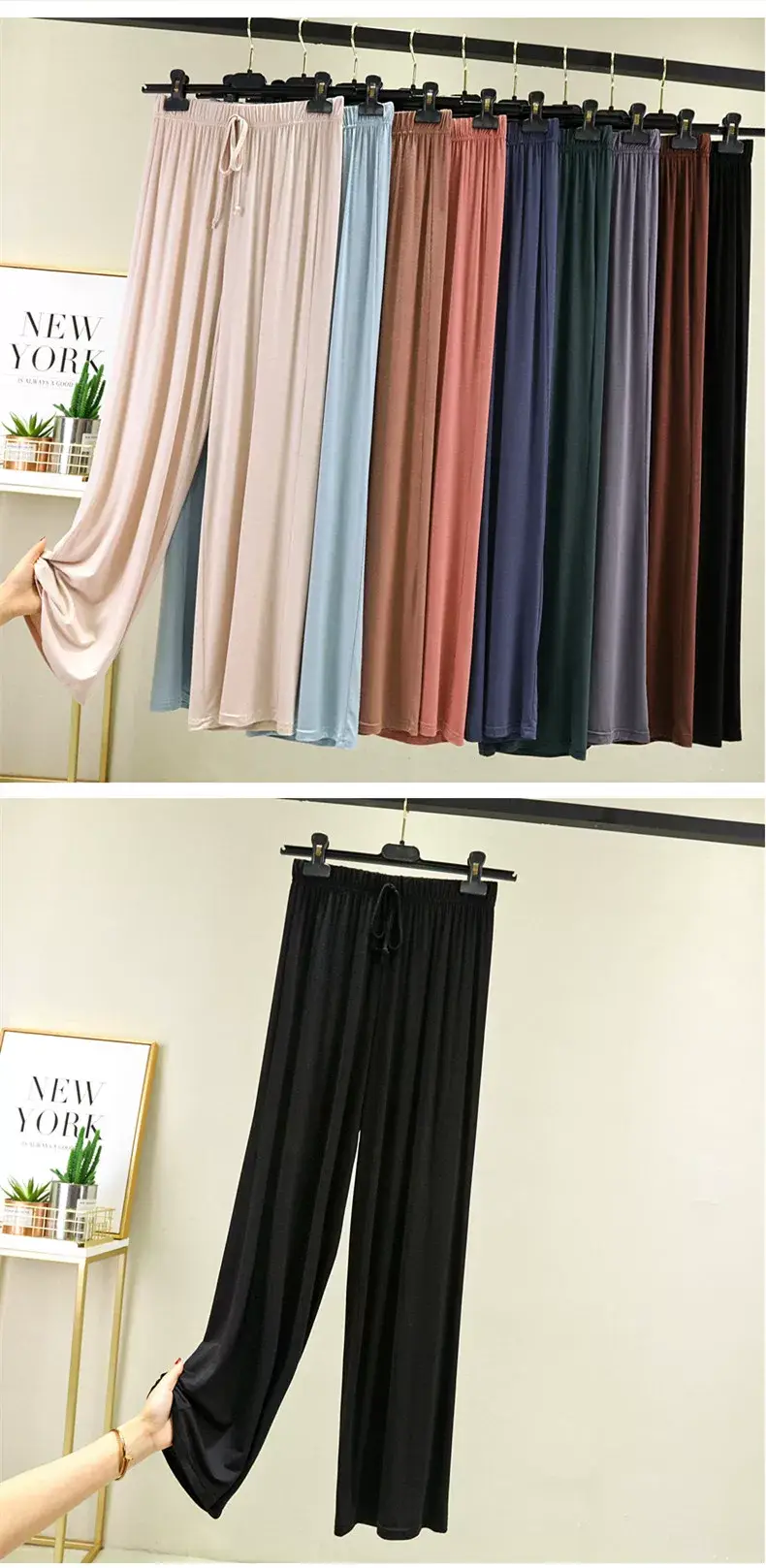 Women's Modal Wide-leg Pants Solid Color High Waist — feature 17