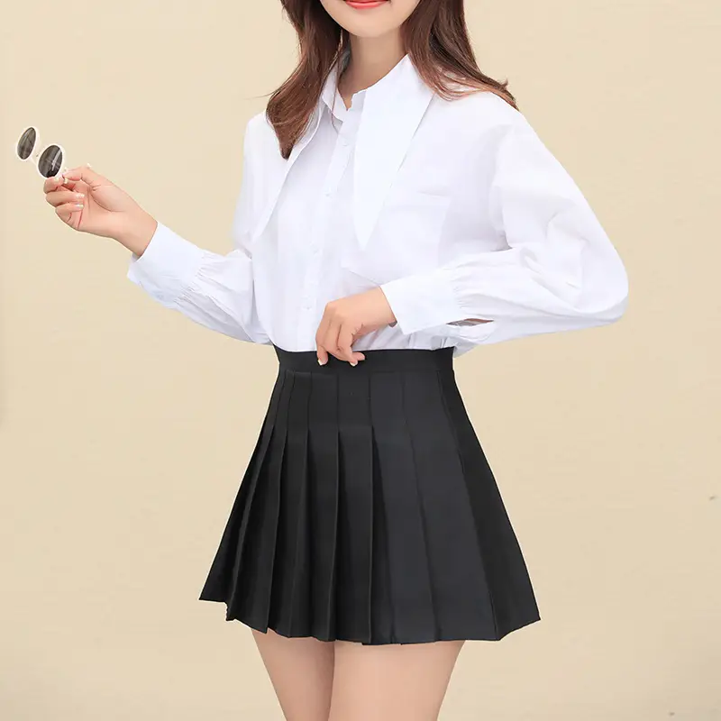 Women's Grey Plaid Pleated Skirt Short Winter A-Line - Image 12