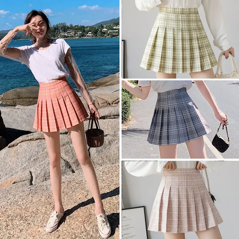 Women's Grey Plaid Pleated Skirt Short Winter A-Line - Image 13