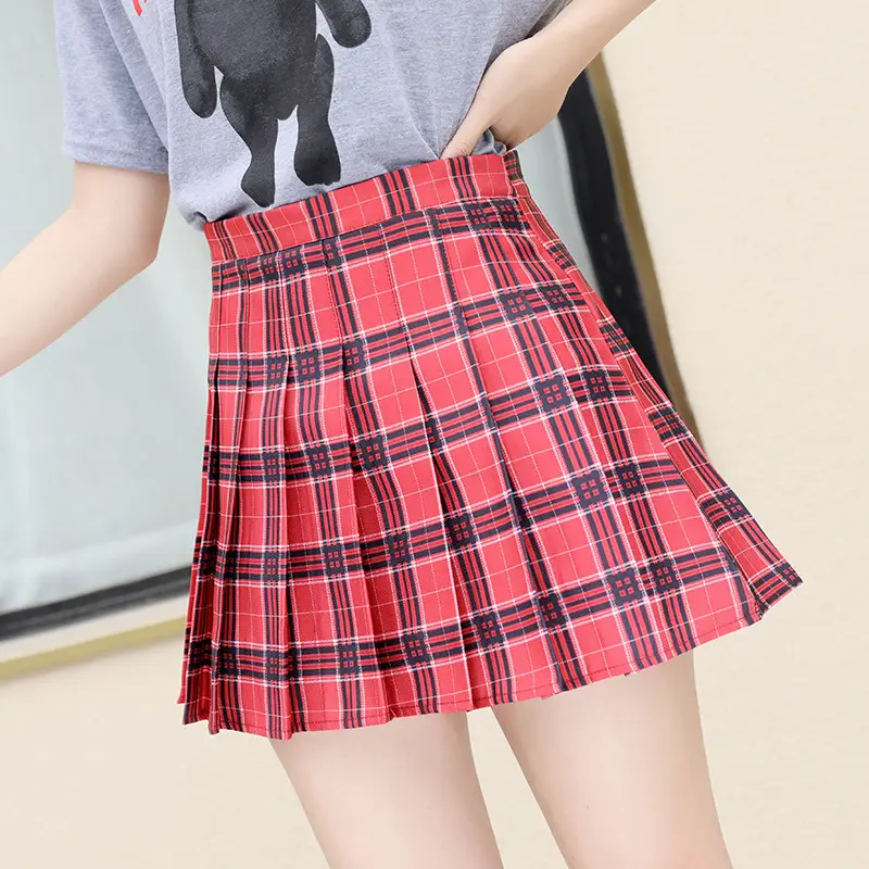 Women's Grey Plaid Pleated Skirt Short Winter A-Line - Image 9