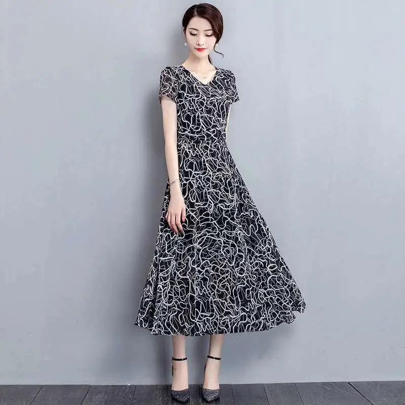 Red Printed A-Line Skirt Dress for Women