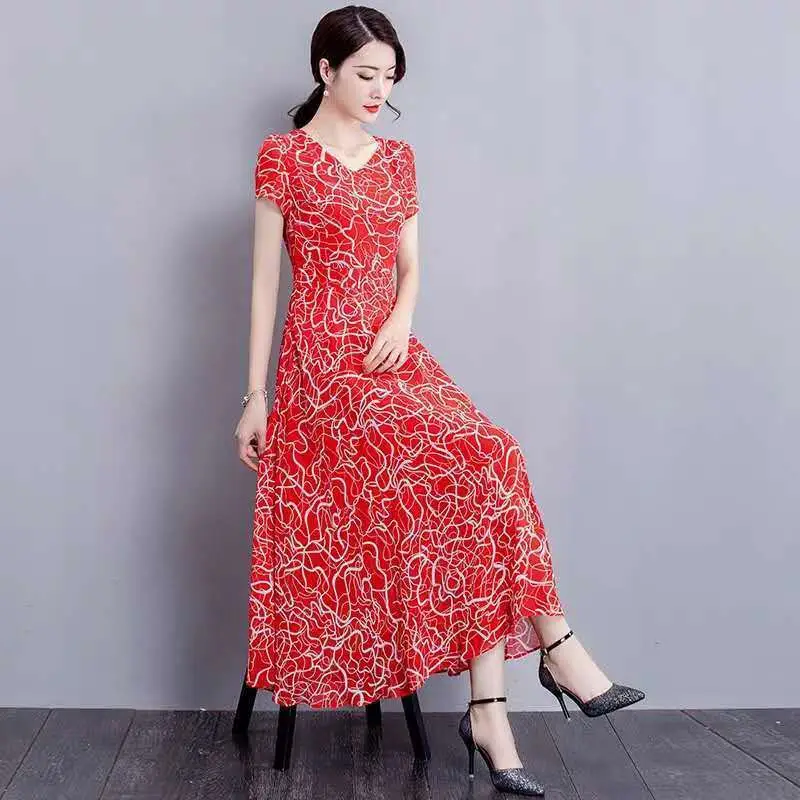 Red Printed A-Line Skirt Dress for Women