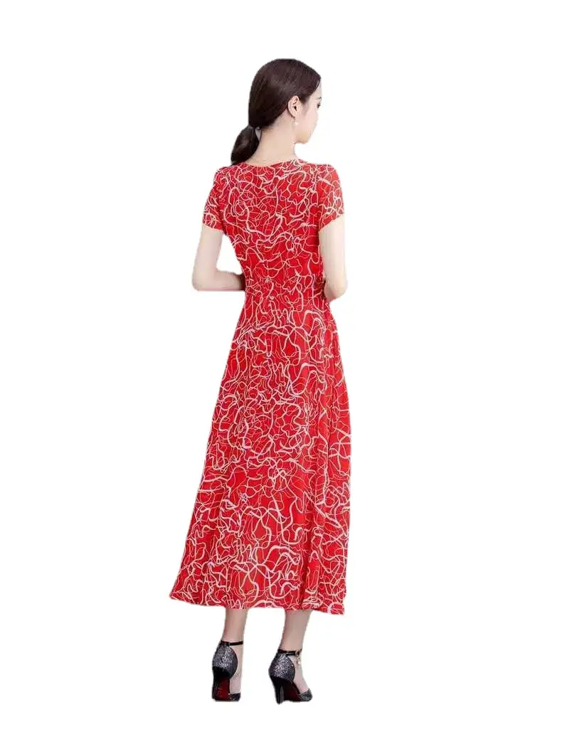 Red Printed A-Line Skirt Dress for Women