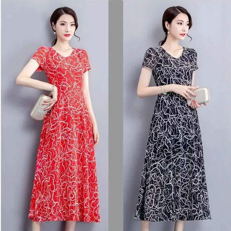 Red Printed A-Line Skirt Dress for Women — feature 5