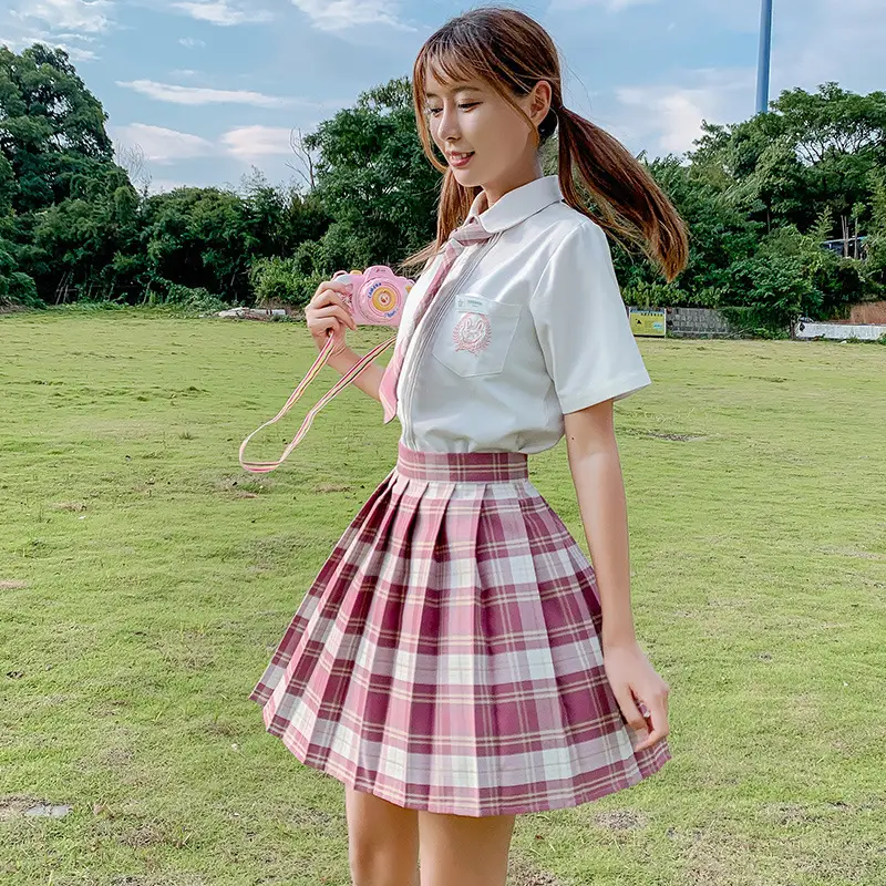 Japanese Style Plaid Skirt for Women Black Top