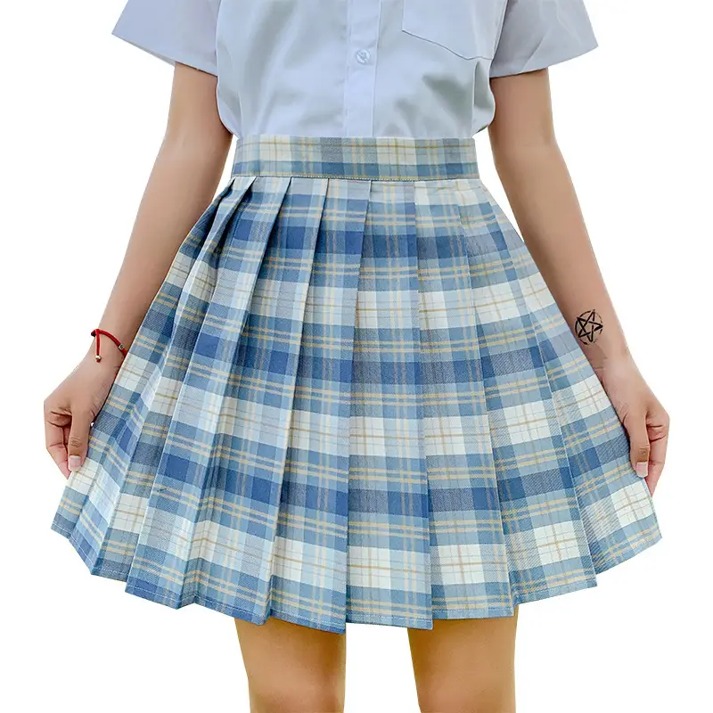 Japanese Style Plaid Skirt for Women Black Top