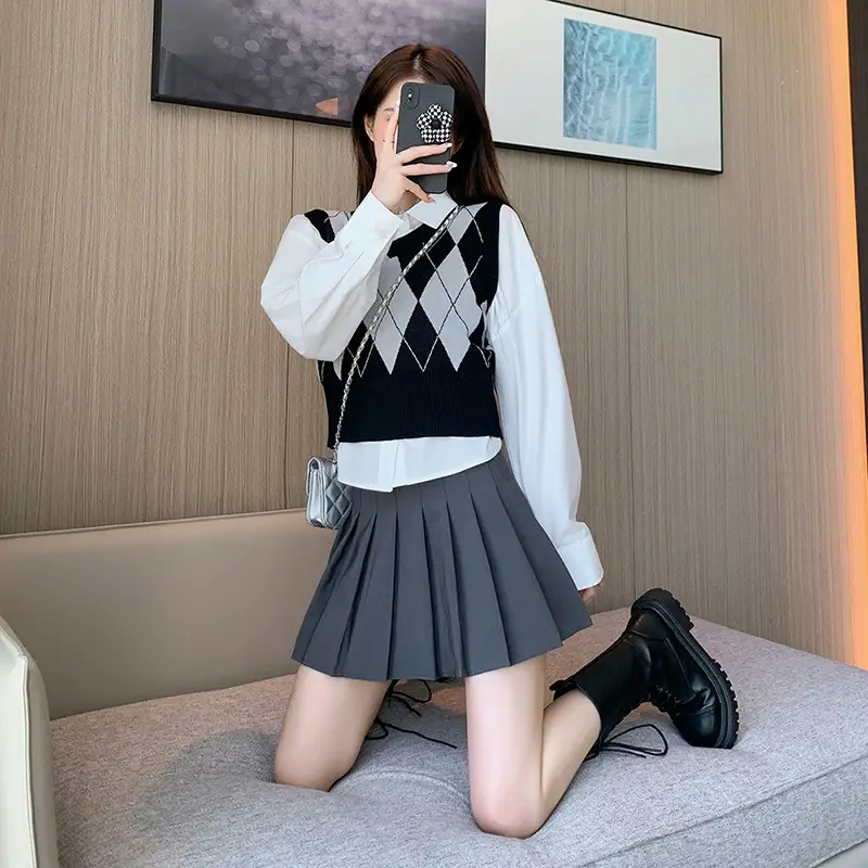 Women Korean-style Pleated Skirt Black Anti-Scratch High Waist - Image 28