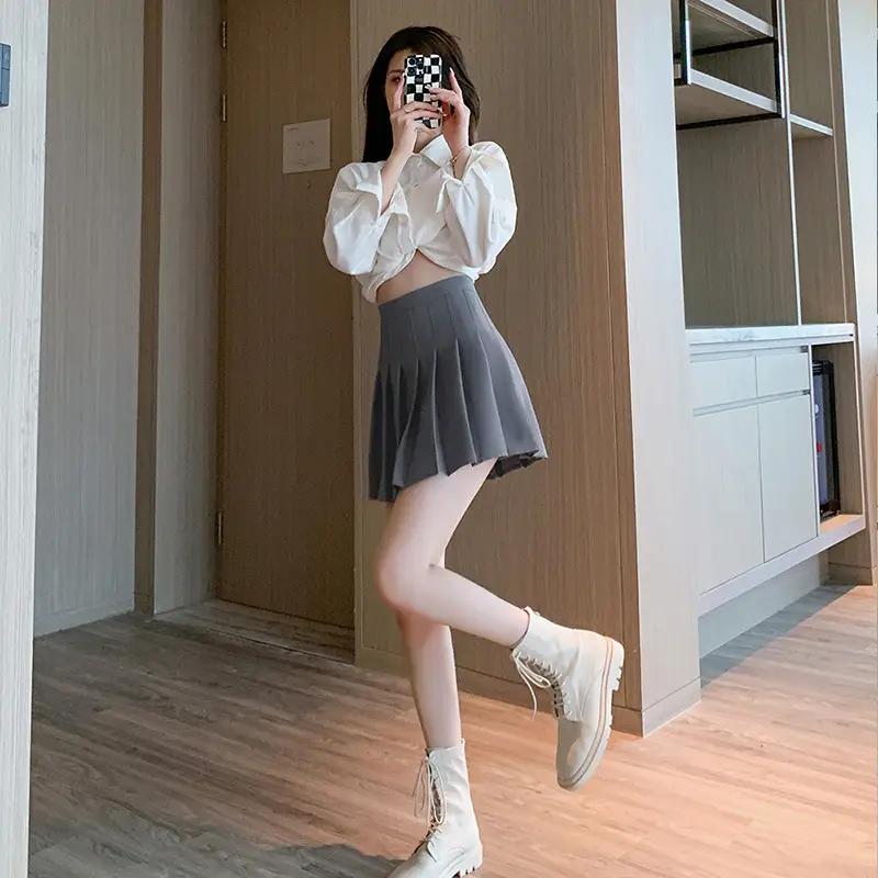 Women Korean-style Pleated Skirt Black Anti-Scratch High Waist - Image 29
