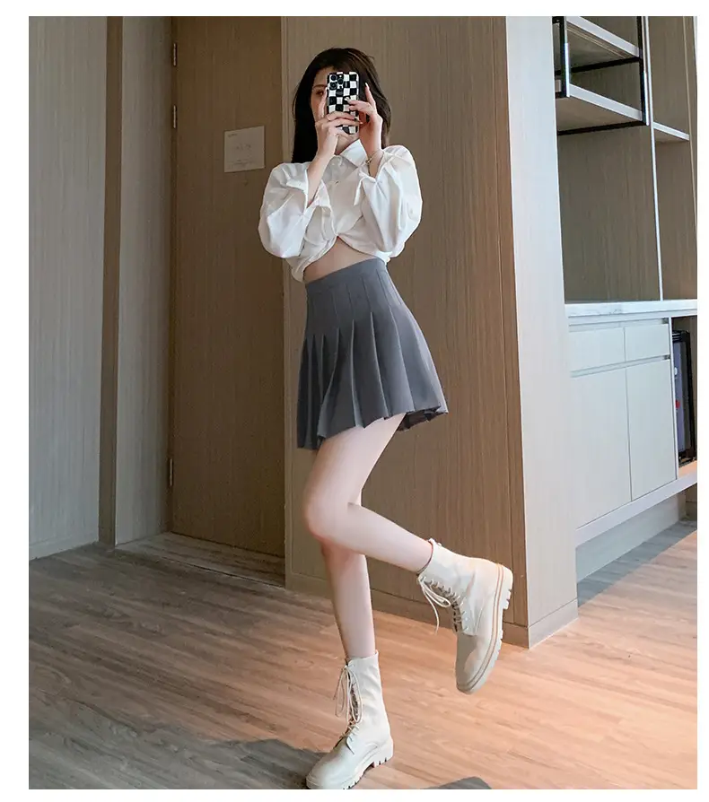 Women Korean-style Pleated Skirt Black Anti-Scratch High Waist — feature 11