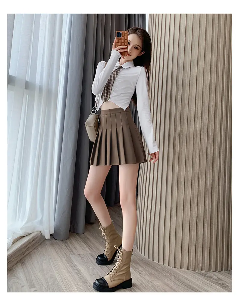 Women Korean-style Pleated Skirt Black Anti-Scratch High Waist — feature 18