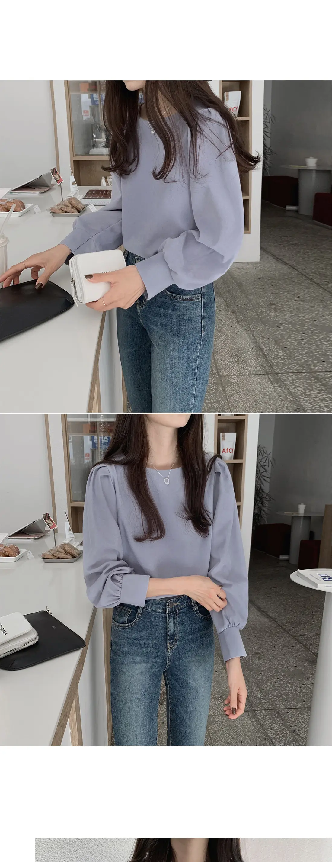 Women's Grey Long Sleeve Round Neck Top — feature 9