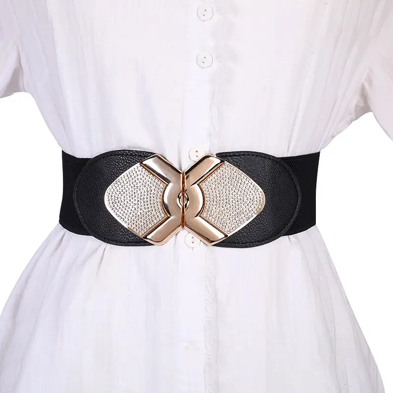 Ladies Elastic Wide Waist Cover Belt with Crystal Buckle - Image 3