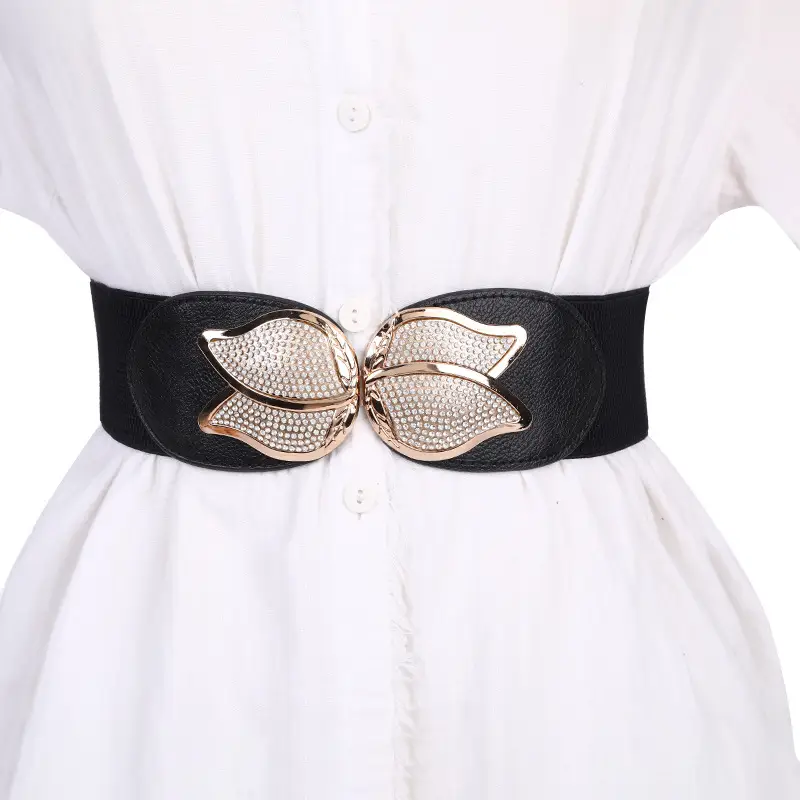 Ladies Elastic Wide Waist Cover Belt with Crystal Buckle - Image 4